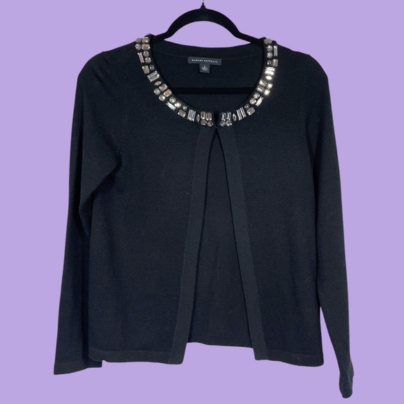Chic Banana Republic Black Wool Blend Beaded Collar Cardigan small - Picture 1 of 7